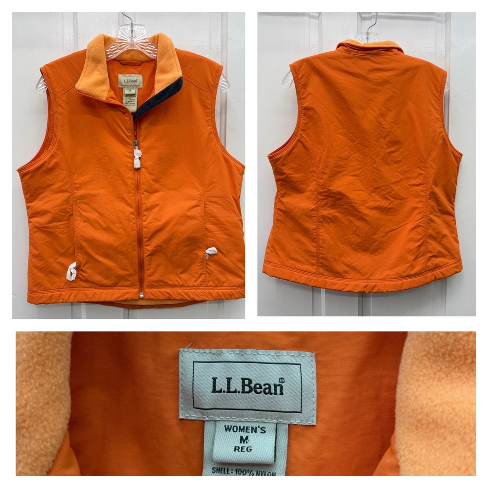 New L.L. Bean orange fleece lined vest‎ women's medium puffer